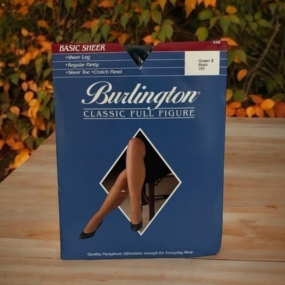 Vintage Burlington Classic Full Figure Pantyhose Queen Size Black Sheer Nylon